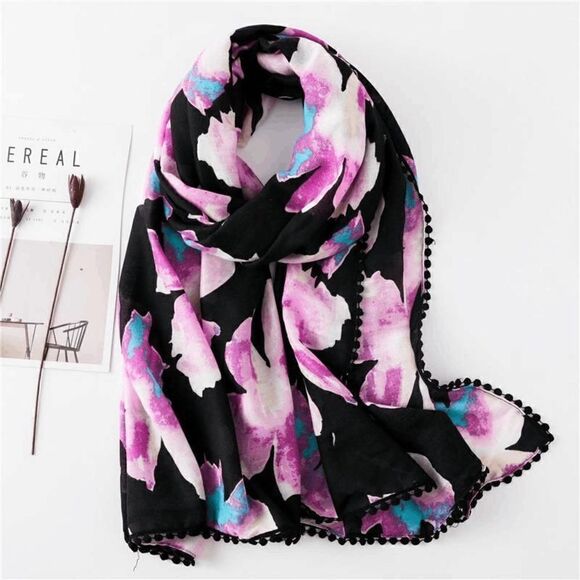 Elizabeth Besich Accessories - 2/$30 Ladies Fun Black Floral Print Scarf - Fashion Scarf